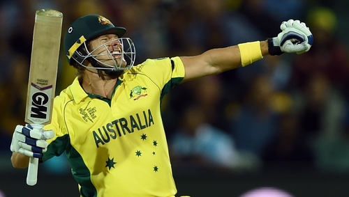 Shane Watson celebrates after hitting the winning runs