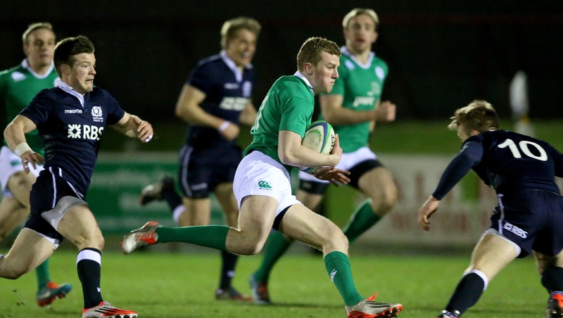 Ireland's try-scorer Stephen Fitzgerald on the march