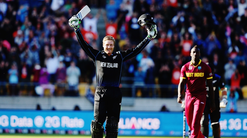 Martin Guptill of New Zealand celebrates after scoring 200 runs