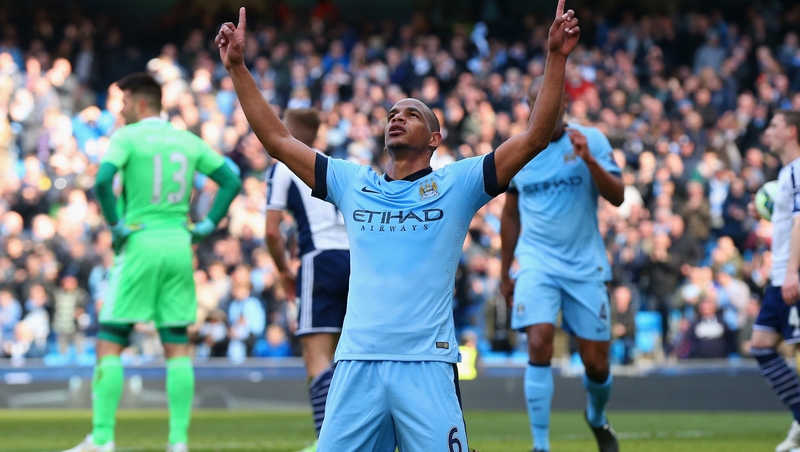 Fernando celebrates his goal at the Etihad