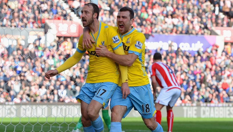 Glenn Murray of Crystal Palace (L) celebrates scoring from the penalty spot