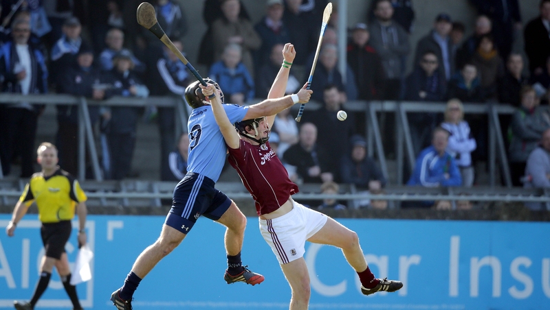 Dublin's Shane Durkin and Joe Cooney of Galway in action in what was an entertaining tussle at Parnell Park