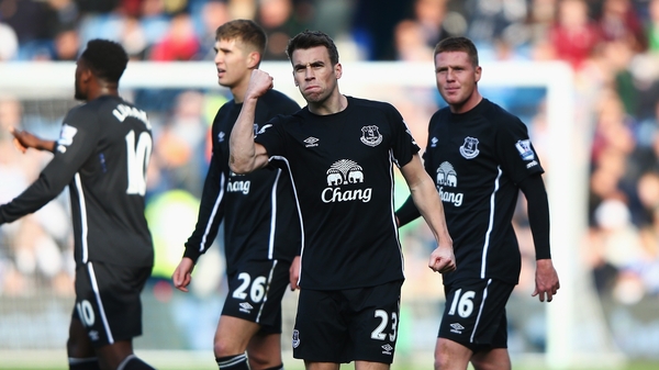 Seamus Coleman celebrates his first-half goal which put Everton 1-0 up