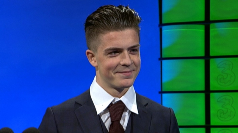 Jack Grealish receiving his award at tonight's ceremony