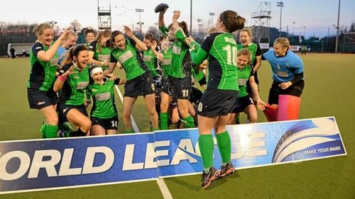 The Irish team celebrate their success at Belfield