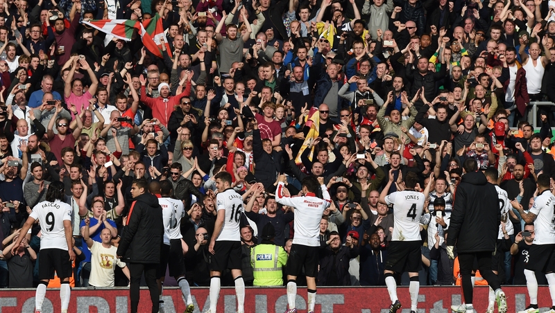 Manchester United celebrate the club's first win at Anfield since September 2012