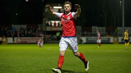 Greg Bolger celebrates after he opens the scoring