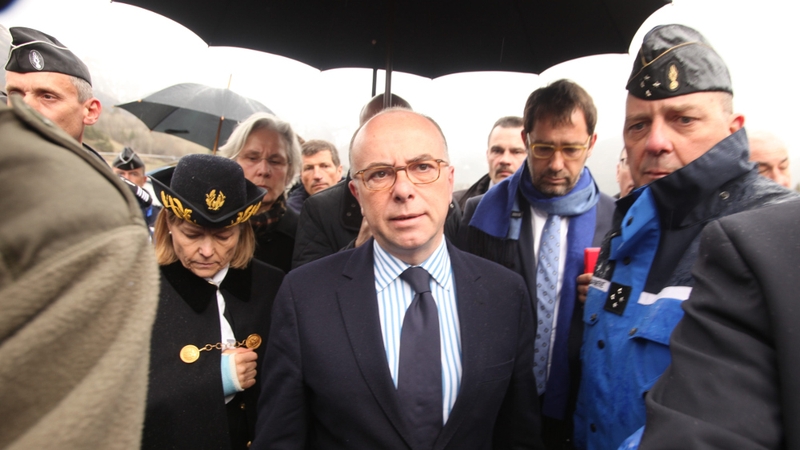 French Interior Minister Bernard Cazeneuve arrives near the crash site