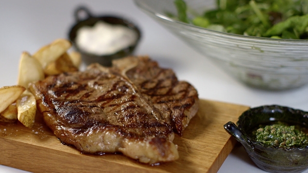 Grilled T-Bone Steak with Salsa Verde and Horserad