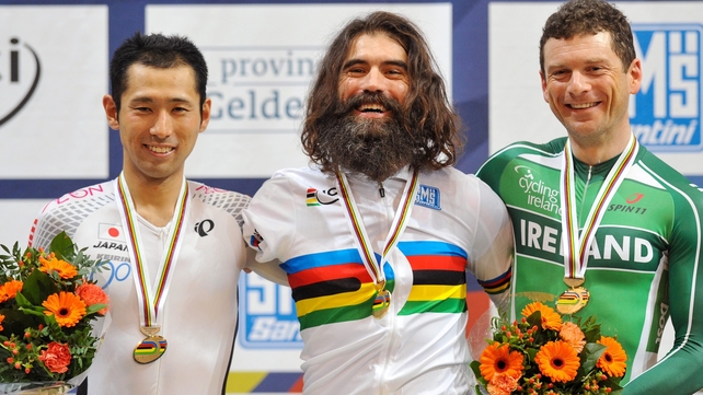 Joseph Berenyi of the USA sending aerodynamic experts into meltdown after winning the Mens' C-3 3km Pursuit the UCI Para-cycling Track World Championships at Omnisport Apeldoorn
