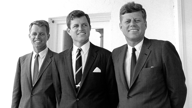 Senator Edward M Kennedy (C) is pictured with his brothers, US President John F Kennedy (R) and Attorney General Robert F. Kennedy (L) in 1963