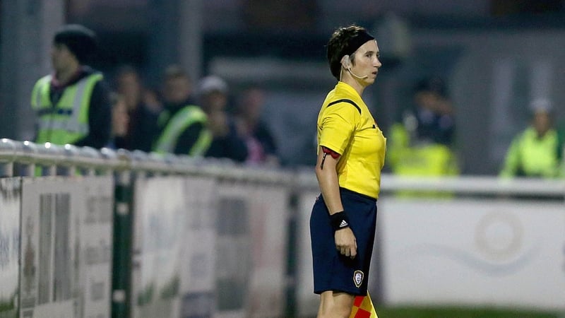 Michelle O'Neill running the line at the Bray Wanderers v St Patrick's Athletic clash back in 2014