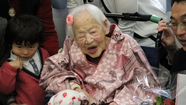 Misao Okawa at her nursing home earlier this month
