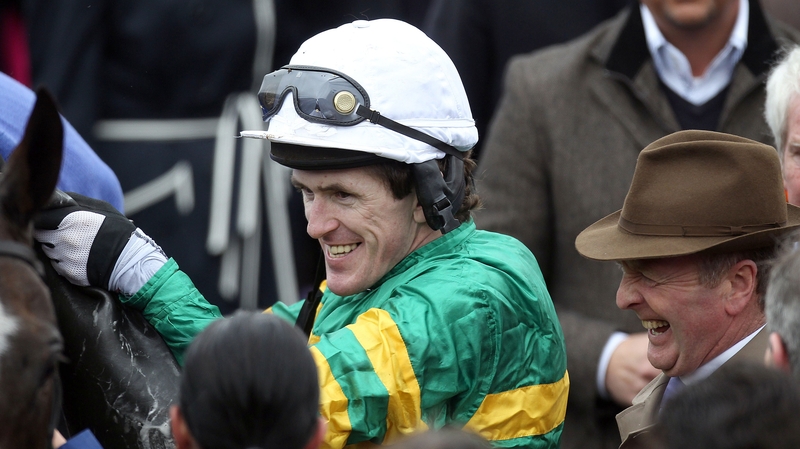 Jonjo O'Neill (R) hopes both he and Tony McCoy will be celebrating a Shutthefrontdoor win at Aintree