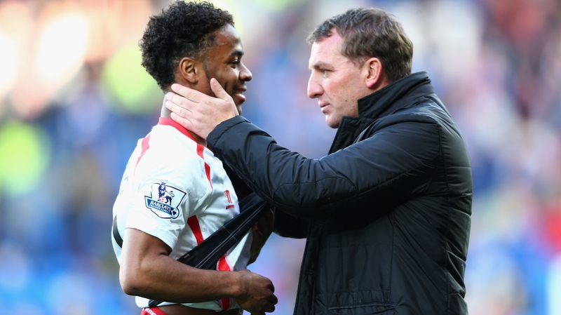 Raheem Sterling (L) with Liverpool manager Brendan Rodgers