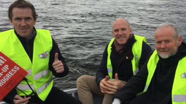 Jockey AP McCoy with Paul O'Connell and Brother Anthony on the Shannon clean-up