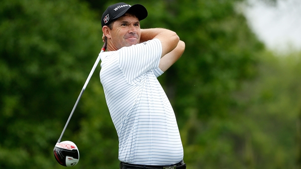 Padraig Harrington hits his tee shot on the fifteenth hole during the second round