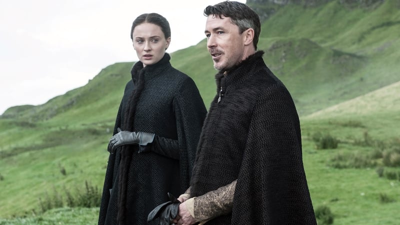Sophie Turner as Sansa Stark and Aidan Gillen as Lord Baelish in Game of Thrones