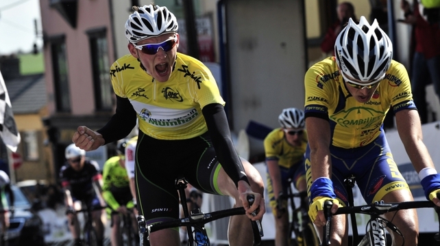 Sean McKenna celebrates overall victory in the Rás Mumhan