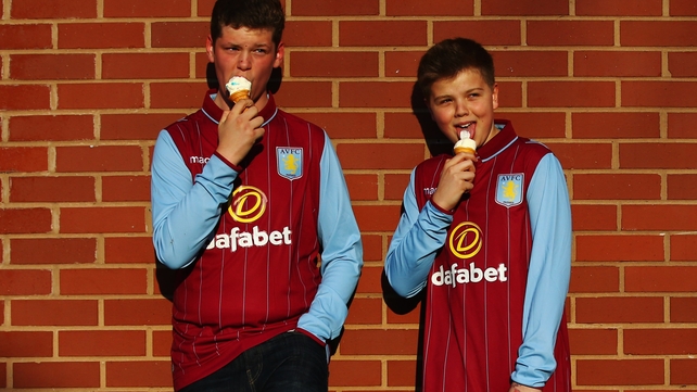 Aston Villa fans enjoy the heatwave sweeping the UK prior to their side's clash with QPR at Villa Park