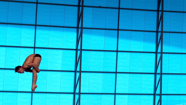 Tom Daley of Great Britain in action during a training session at the London Aquatics Centre