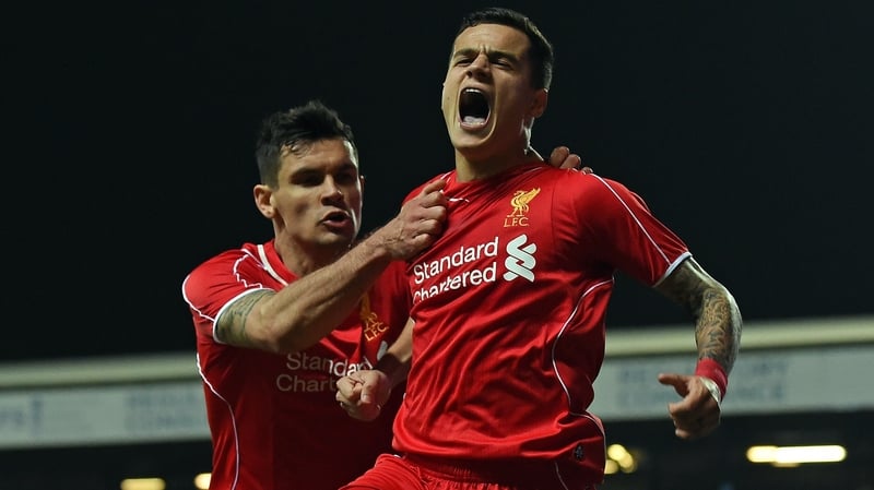 Liverpool's Brazilian midfielder Philippe Coutinho celebrates his 70th-minute strike at Ewood Park