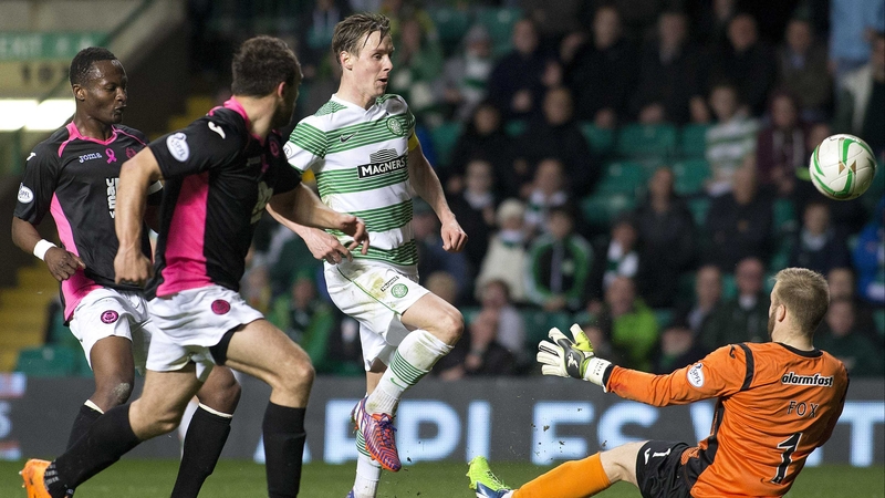 Stefan Johansen scores Celtic's second goal at Parkhead