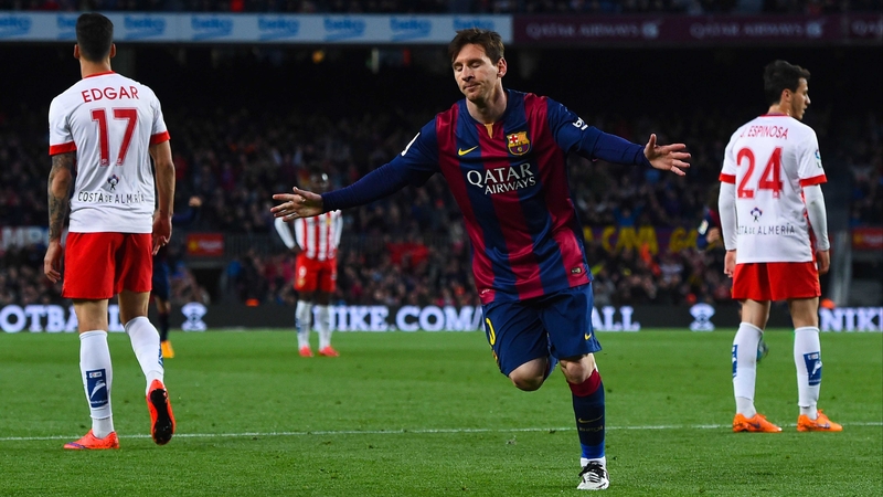 Lionel Messi, who brought his personal tally to the season to 33, celebrates scoring Barcelona's opener
