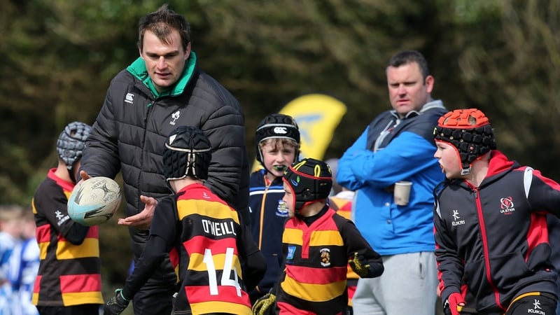 Leinster rugby player Rhys Ruddock coaching the next generation at a training camp this week