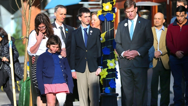 The Richard family are seen at the two year anniversary of the Boston Marathon bombings on 15 April