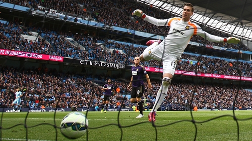 West Ham keeper Adrian is left stranded by James Collins' sliced own goal