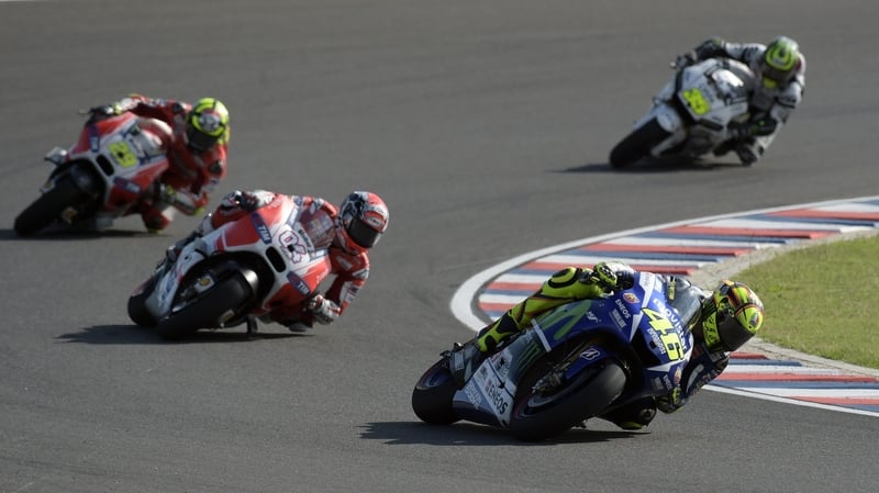 Valentino Rossi (front right) en route to victory in Argentina