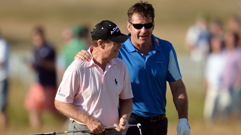 Tom Watson and Nick Faldo at the 2013 Open at Muirfield
