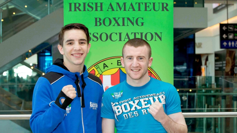 Paddy Barnes and Michael Conlon pictured shortly after their arrival at Dublin Airport
