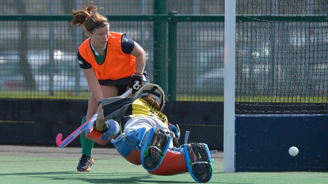 Ireland goalkeeper Shirley McCay goes up the other end of the pitch to assist in a goal during the international against Italy on Sunday