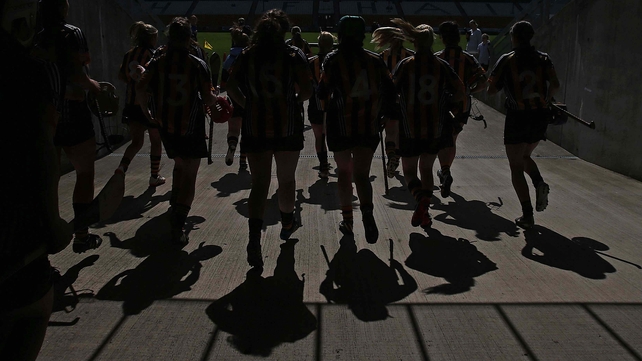 The Kilkenny team make their way out for the start of the Irish Daily Star League Division 2 semi-final against Laois on Sunday
