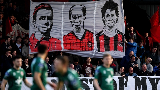 Bohs' fans display banners before the game against St Patrick's Athletic on Friday