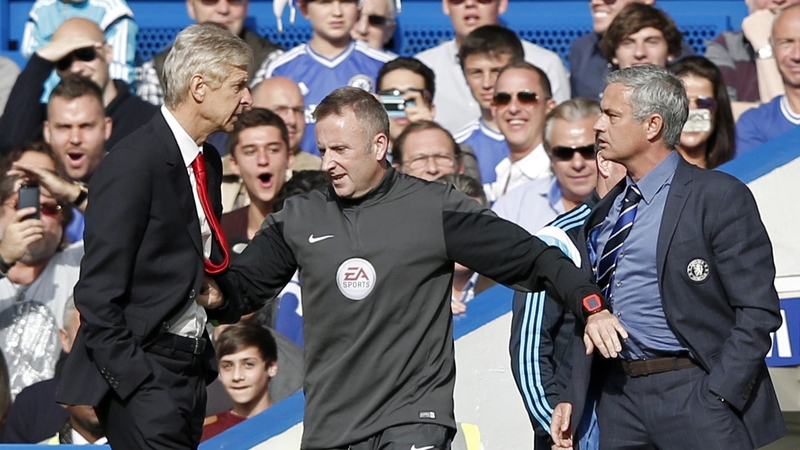 Jose Mourinho (R) and Arsene Wenger were involved in a spat when their sides last played