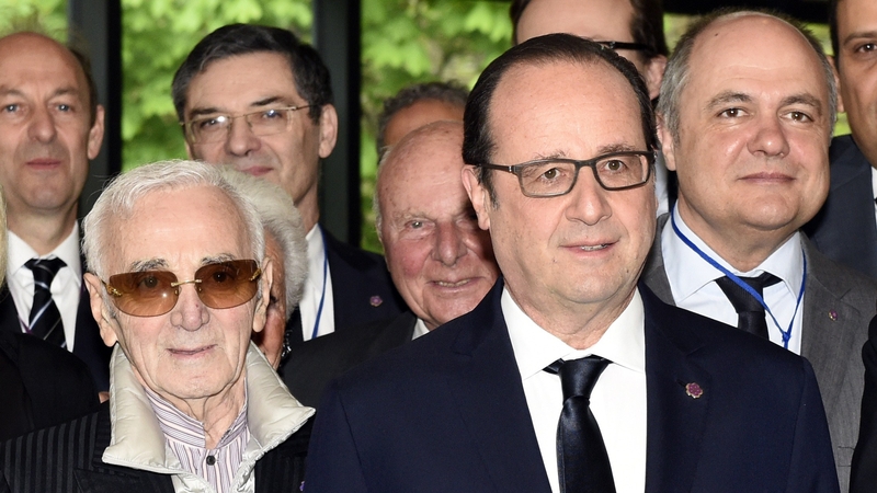 French-Armenian singer Charles Aznavour was a guest at the ceremony along with President Francois Hollande