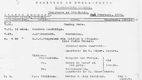 2RN Announcer's Report 18 January 1926 © RTÉ