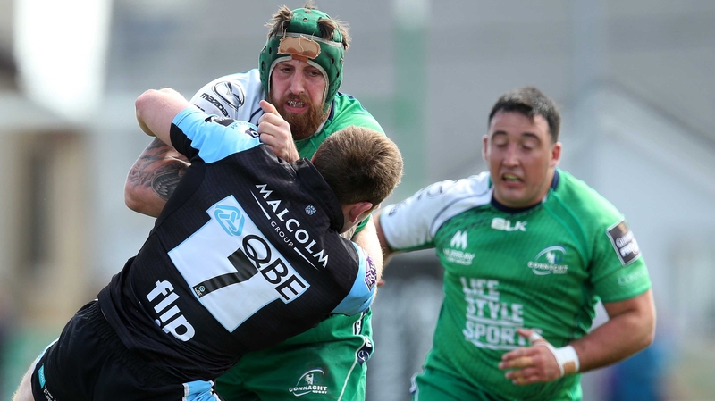 Connacht's Aly Muldowney battles with Chris Fusaro of Glasgow