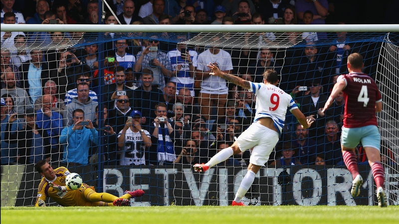 West Ham's Adrian saves Charlie Austin's penalty attempt