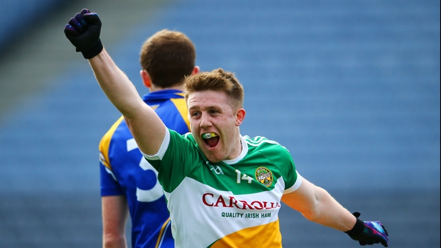 Offaly's Nigel Dunne celebrates his goal en route to his side winning the Allianz Football League Division 4 final