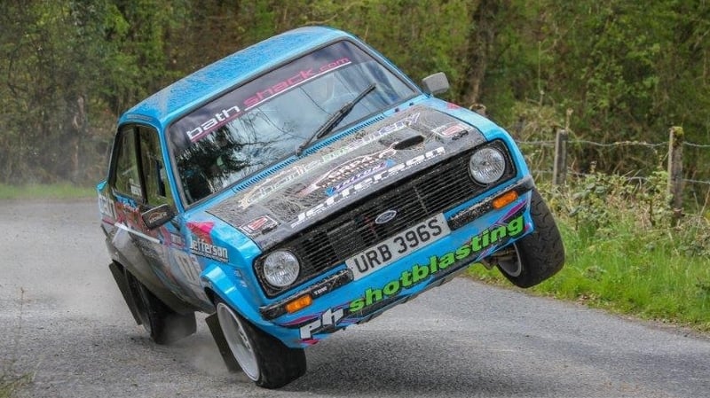 Driver Frank Kelly and co-driver Sean Ferris survive a hairy moment at the Monaghan Rally. Picture: Malcolm Totten (www.picturesofireland.ie)