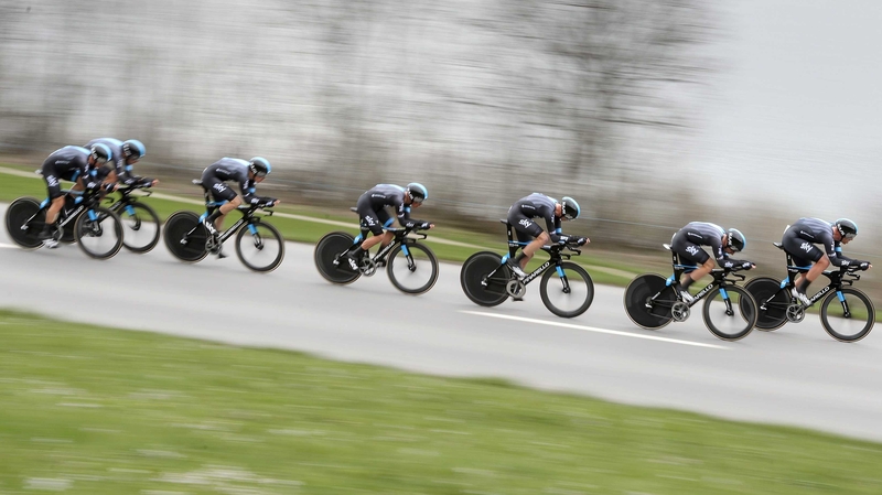 Team Sky en route to winning today's team time-trial