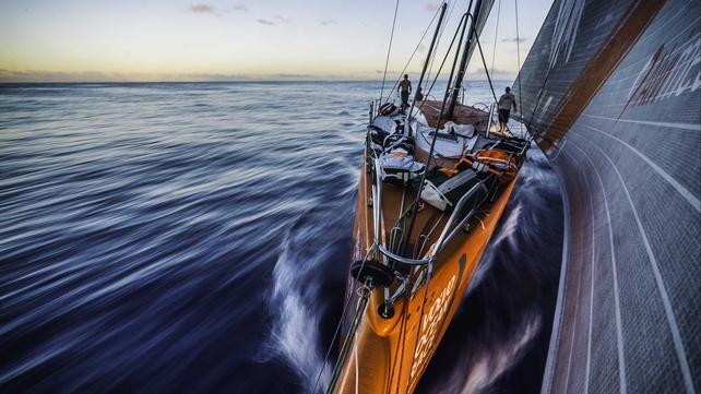 Team Alvimedica progress north towards Recife at sunset during leg 6 of the Volvo Ocean Race