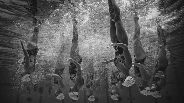 West Coast Splash (Western Australia) compete during the tech team final during the Synchronised Swimming National Championships at Sydney Olympic Park Aquatic Centre