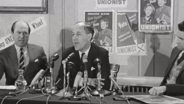 Terence O'Neill pictured at a press conference on 21 February 1969