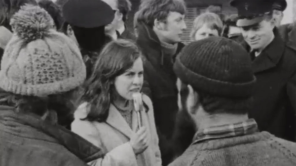Bernadette Devlin is pictured addressing supporters during the election campaign on 22 February 1969.