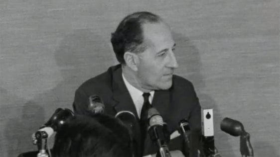 Captain Terence O'Neill speaking at a press conference on 25 February, 1969.